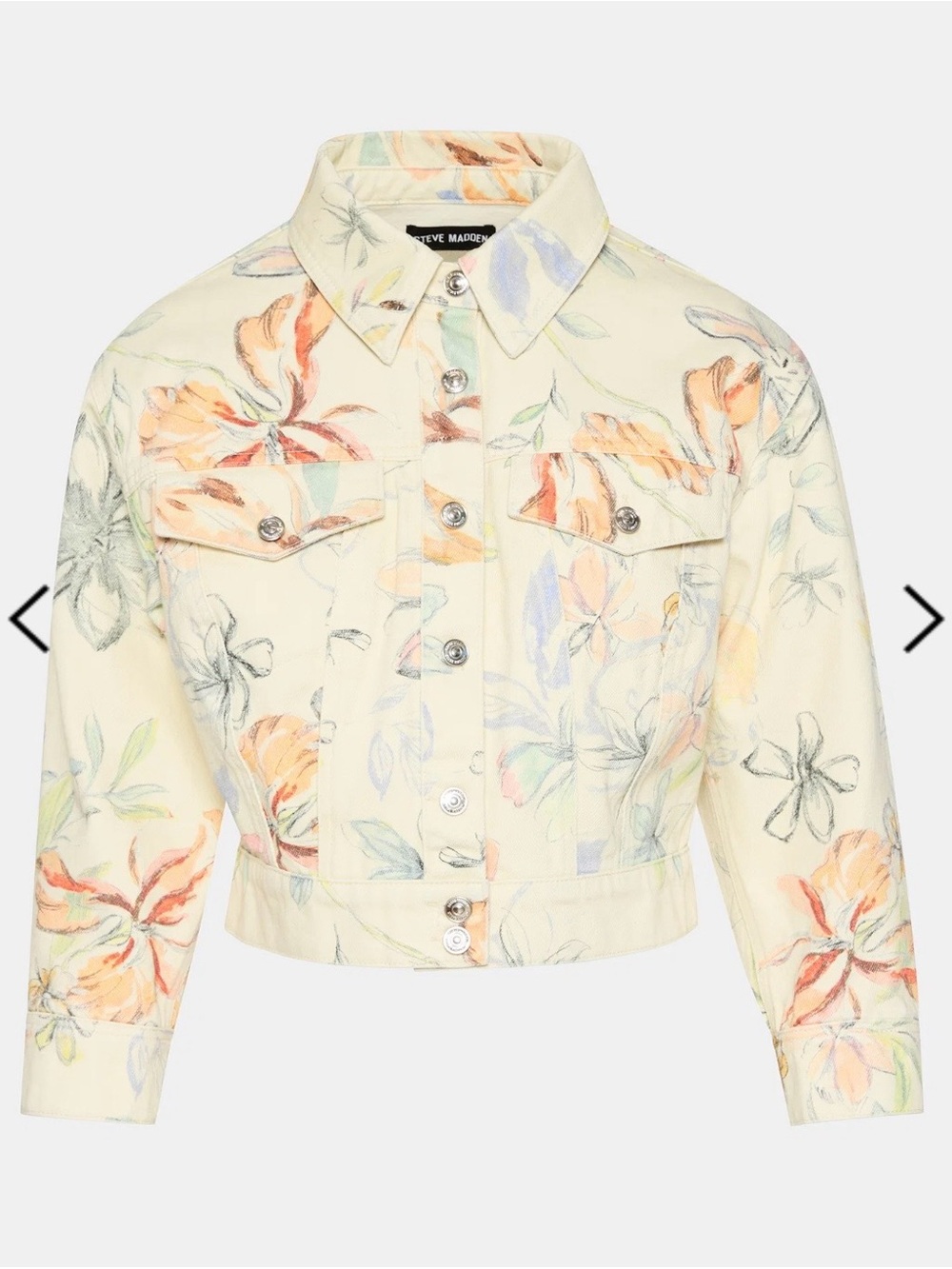 Steve Madden Cream Floral Cropped Denim Jacket